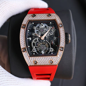 Montre de luxe pour homme, mécanique squelette, plaquée or rose, avec tourbillon et diamants de qualité supérieure en forme de barillet, durable - Product Image 1
