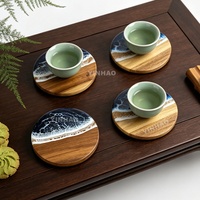 Sous-verres en bois à motif océanique YINHAO avec résine époxy bleue pour boissons, sous-verres modernes pour bar, cuisine, maison, appartement