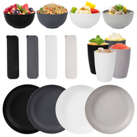 Service de table portable et personnalisable, peint à la main, style minimaliste moderne, pour 4 à 6 personnes, idéal pour les voyages en extérieur, comprenant des bols à soupe et des assiettes.