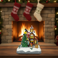 MELODY Train lumineux LED animé et rotatif, maisons de village de Noël en plastique avec 8 chansons de Noël, 3 piles AA