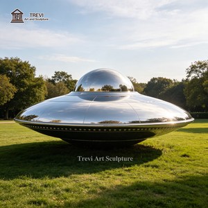 Scultura UFO Moderna in Acciaio Inossidabile Lucidato a Specchio, Decorazione per Giardino, Prato, Parco, Centrotavola Artistico - Product Image 4