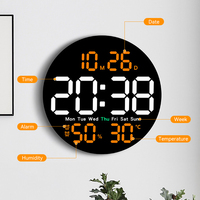 Jam Dinding Digital Elektronik Bulat Mini 10 inci dengan Remote Control, Kalender Waktu Belajar Pintar, Cocok untuk Ruang Tamu