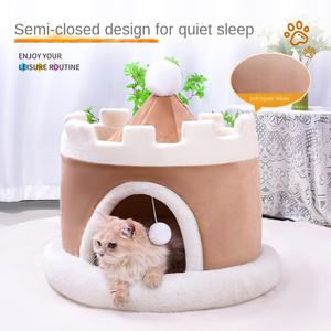 Castillo de mascotas semicerrado ecológico de lujo-Nueva cama cálida para perros y gatos 2025, cama cueva suave para todas las estaciones - Product Image 3