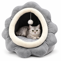 Lit pour chat rond en peluche courte grise et crème Yangyangpet avec jouet à suspendre en forme de balle