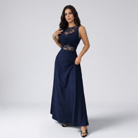 Vestido Maxi de Mujer con Encaje y Corte en A, Nudo Retorcido en la Cintura, Estampado Floral, Romántico, Elegante, Sexy, para Fiesta de Cumpleaños o Graduación