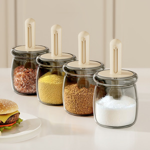 Spice Jar Set Glass Airtight With Spoon Solid Seasonings Storage Container Kitchen Condiment Holder - Product Image 1