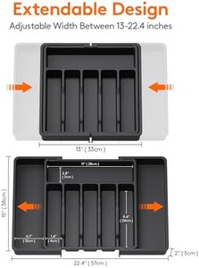 Organisateur de tiroir extensible noir de grande taille pour ustensiles de cuisine, plateau de rangement en plastique réglable pour cuillères et couverts - Product Image 3