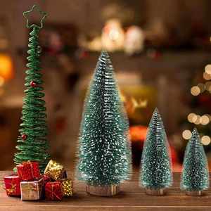 Miniature Small Pine Mini Christmas Sisal <b>Bottle</b> <b>Brush</b> Tree With Wooden Bases for Xmas Party Holiday - Product Image 1