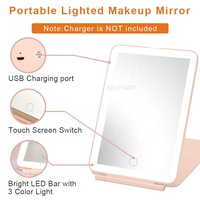 Miroir de maquillage avec lumière LED pour voyage, miroir cosmétique portable, miroir de table de maquillage, gradation 3 couleurs, miroir personnalisé en gros