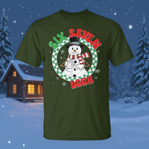 Camiseta de manga corta verde con estampado de muñeco de nieve y movimiento de baile navideño, unisex para adultos, cuello redondo - Product Image 3