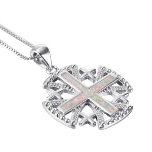 Collana pendente in opale blu croce gerpusalem all'ingrosso - Product Image 4