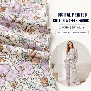 Custom Print Your Own Design 95%Cotton 5%Spandex Cotton Waffle Weave Fabric Cotton Waffle Fabric for t Shirts NO MOQ Sample Free - Product Image 1