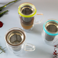 Tasses à café et thé en verre à double paroi Tasses en verre borosilicaté transparent à isolation chaude avec filtres fins en acier
