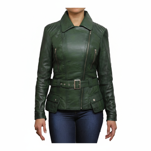 Veste en cuir véritable à fermeture éclair pour femmes avec doublure en viscose matelassée et poches intérieures extérieures Vestes en cuir pour femmes - Product Image 1