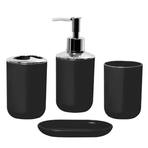 제조 업체 럭셔리 욕실 액세서리 세트 4 조각 PP 플라스틱 양치질 컵 비누 디스펜서 병 칫솔 홀더 세트