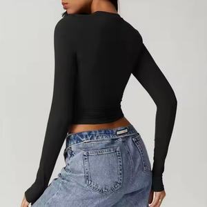 Ropa Deportiva con Logotipo Personalizado al por Mayor, Top de Yoga de Manga Larga, Agradable al Tacto, para Mujer - Product Image 3