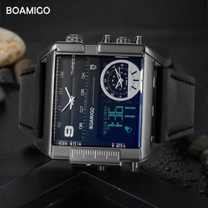 <span class=keywords><strong>BOAMIGO</strong></span>-relojes deportivos para hombre, pulsera de cuarzo de cuero, LED, con logo personalizado, 3 zonas horarias - Product Image 3