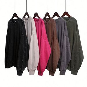 เสื้อสเวตเชิ้ตคอกลมผ้าบาติก 350 กรัม ผ้าฝ้าย 80% ทรงโอเวอร์ไซส์ ไซส์ใหญ่ ไหล่ตก สไตล์เรโทร ผ้าเทอร์รี่ฟอกสี - Product Image 1