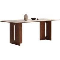 Table à manger rectangulaire en bois massif style français mi-siècle Wabi-sabi, modèle 2026, couleur noyer, avec chaises
