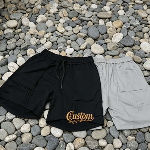 Custom Embroidered Men's Cotton Shorts Drawstring Waist Casual Solid Color Breathable Front Logo Design Shorts - Product Image 2