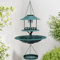 Bain d'oiseaux suspendu multifonctionnel et mangeoire à oiseaux combinée, alimentée à l'énergie solaire, écologique, résistante à l'eau, en résine vertigrine antique pour jardin
