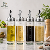 Bouteille Distributrice d'Huile en Verre Cylindrique Écologique 180ml 6oz avec Bec Verseur à Levier et Échelle de Mesure, Logo Personnalisé, Vente en Gros, Bolong