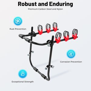 Portabicicletas de <span class=keywords><strong>Maletero</strong></span> para 3 Bicicletas, Soporte para Bicicletas de <span class=keywords><strong>Coche</strong></span> con Correas de Liberación Rápida, Ajuste Universal para Sedán, SUV y Hatchback - Product Image 4