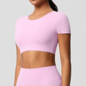 <span class=keywords><strong>Top</strong></span> de Yoga de manga corta Sexy de verano para <span class=keywords><strong>Mujer</strong></span>, camiseta recortada de entrenamiento ajustada, Tops cortos Para <span class=keywords><strong>Mujer</strong></span>, para <span class=keywords><strong>Mujer</strong></span> Tops, gimnasio - Product Image 1