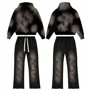 Ensemble de survêtement unisexe noir 2026 avec sweat à capuche coupe ample et pantalon évasé, orné de pierres précieuses et de strass - Product Image 6