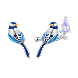 Pendientes de tuerca de Plata de Ley 925 con diseño de pájaros para mujer, joyería de circonia cúbica púrpura, con diseño de pájaros delicados, para regalo, BSE691 <span class=keywords><strong>Bamoer</strong></span> - Product Image 1