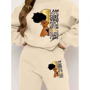 Conjunto de Sudadera de Dos Piezas Casual de Invierno para Mujer, Top Corto y Pantalones Largos Deportivos, Tejido con Estampado, Ecológico, Transpirable, Enviado - Product Image 3