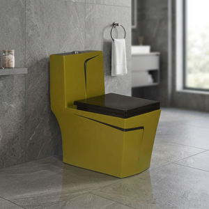 WC monobloc en céramique bleue modèle Cubas, design européen, chasse d'eau par lavage, forme ovale, à poser au sol - Product Image 3