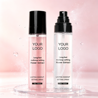 Semprotan Pengunci Rias Tahan Lama dengan Logo Kustom, Tahan Air, Mengontrol Minyak, Semprotan Penyempurna Wajah, Transparan Pink Shimmer, Kosmetik