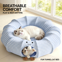 Lit tunnel pour chat, écologique, durable, pliable, utilisable toute l'année, grotte rafraîchissante semi-fermée, cachette interactive, jouet pour chaton, animal de compagnie