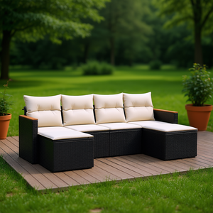 Pe <b>Rattan</b> Garden <b>Sofa</b> Set 4 Seater Weather Resistant Outdoor Furniture Elegant Design For Garden Use - Product Image 2