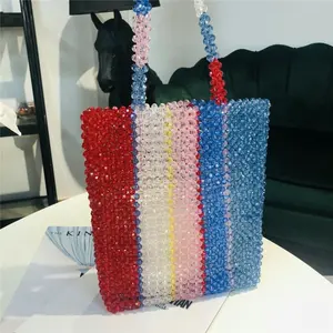 Luxury Women Bag Acrylic Pearl Tote Top-Handle Bucket Bag Brand Handmade Beaded Designer Handbags Ladies Party Evening Bags Girl