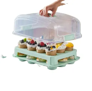 Soporte para cupcakes sin BPA, caja contenedora, cesta de almacenamiento de plástico transparente, 24 soportes para cupcakes