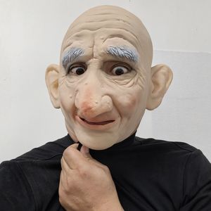 Masque de cosplay d'Halloween en latex pour vieil homme <span class=keywords><strong>chauve</strong></span>, texture plissée, sourcils blancs, oreilles larges, nez prononcé, sourire doux, couverture intégrale du visage - Product Image 4