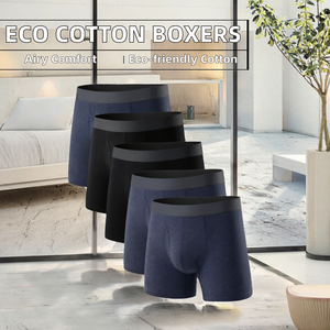 Calzoncillos bóxer de algodón y elastano para hombre, de tiro medio, transpirables, de punto, teñido liso, con estampado personalizado, ecológicos, tallas europeas, venta al por mayor - Product Image 2