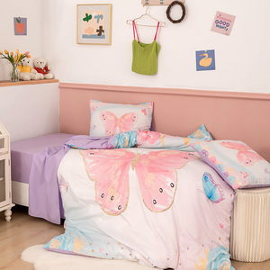 Nouveau produit ensemble de literie impression numérique or rose <span class=keywords><strong>papillon</strong></span> housse de <span class=keywords><strong>couette</strong></span> trois pièces ensemble de literie pour enfants avec personnages de dessins animés - Product Image 5