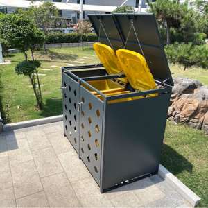 خزانة قمامة خارجية قائمة بذاتها من الفولاذ المجلفن، مخزن لحاويات القمامة المتحركة للحدائق والمتنزهات، يتسع لـ 1 أو 2 أو 3 أو <span class=keywords><strong>4</strong></span> حاويات - Product Image 4