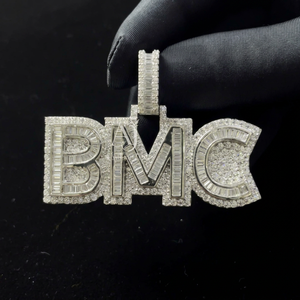 AARVA JEWELS Pendentif Hip Hop personnalisé avec lettre en Moissanite, en Argent 925, taille Baguette, plaqué Rhodium, style Iced Out, pour Fête - Product Image 1