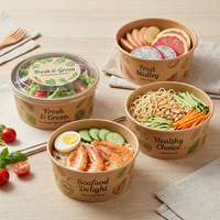 Bol en papier kraft jetable imprimé sur mesure biodégradable, boîte à lunch en papier, conteneur alimentaire en papier de qualité alimentaire pour nouilles et salades à emporter
