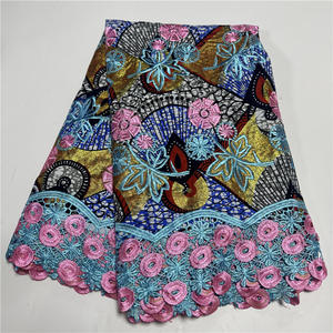 ผ้าลูกไม้ลายขี้ผึ้งปักลายดอกไม้สุดหรูสีทองแกรนด์แกรนด์แวกซ์แอฟริกัน6หลา - Product Image 4