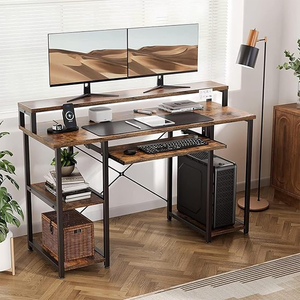 Muebles de Oficina de Diseño Moderno - <span class=keywords><strong>Escritorio</strong></span> Estilo Panel de Madera con Soportes para Monitor, Archivador de Tela, Mesa para Escribir/Jugar, Estantes y Ganchos - Product Image 1