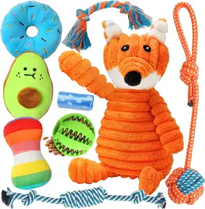 Chat personnalisé animal de compagnie vente en gros de packs de jouets interactifs grinçants pour chien jouet à mâcher en corde de coton pelucheux