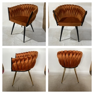 Chaise de salle à <span class=keywords><strong>manger</strong></span> confortable en velours de luxe, dossier rembourré, tressée en corde, vente chaude 2026, directement de l'usine - Product Image 3