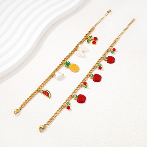 Pulsera de Perlas y Dijes de <span class=keywords><strong>Frutas</strong></span> Esmaltados de Acero Inoxidable Personalizados de Moda, Cadena Cubana Impermeable, Joyería para Mujer al por Mayor - Product Image 6