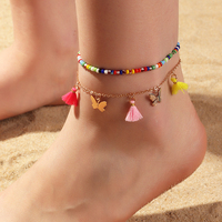Bán Nóng Bohemia Handmade Hạt Giống Hạt Vòng Chân Phụ Nữ Tua Kim Loại Bướm Vòng Chân