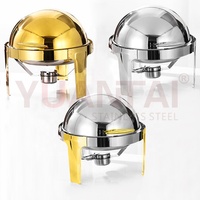 Chauffe-plats argenté Visuel Roll Top Commercial Hotel Acier inoxydable 6L Rond Chauffe-plats Deluxe Roll Top Chauffe-plat